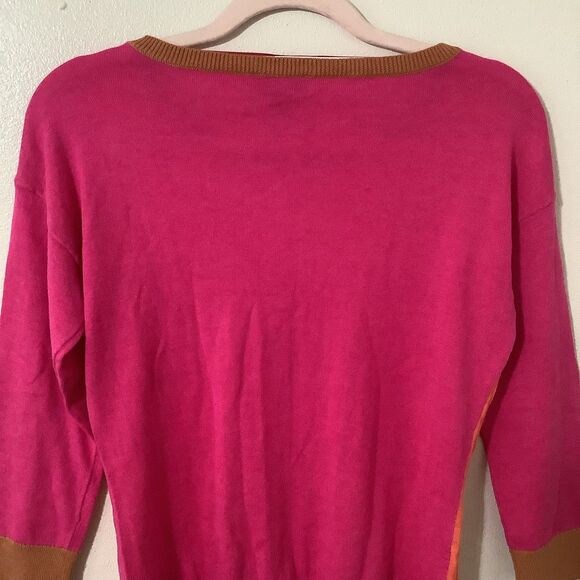 Colorful Colorblock Preppy Academic Knit Autumn Fall Casual 3/4 Sleeve Sweater S - Picture 6 of 9